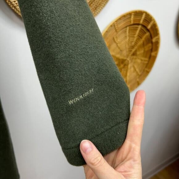 Woolrich Green Zip Up Long Length Wool Hooded Winter Coat Jacket Medium - Picture 5 of 9